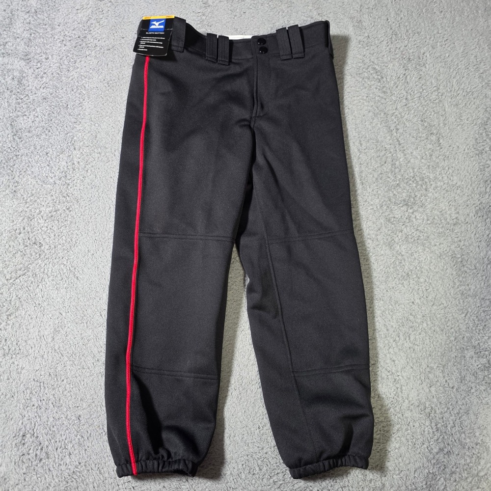 Mizuno Womens Small Baseball Pants Black Red‎ Piped Elastic Bottom Double Knee